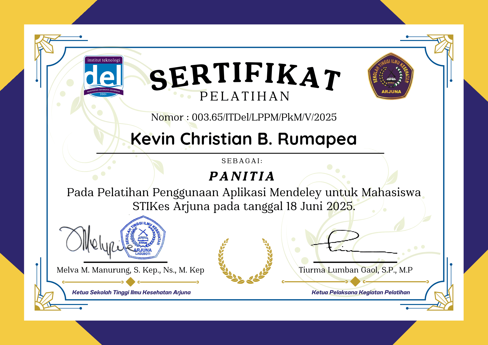 Committee Certificate – Mendeley Training